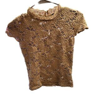 Zara Brown/Tan Lace Sheer Mock Neck Blouse (Size S)